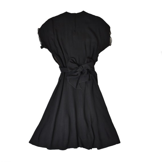 Vintage 40s Rayon Black Dress - Tie Back - Sequin… - image 2