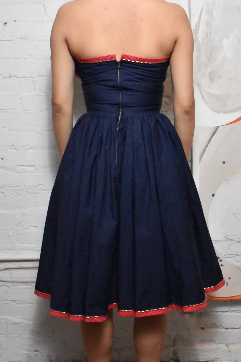 Vintage 1960s Navy Blue With Studded Strapless Dress image 2