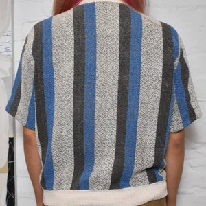 Vintage 1960s Roytex Striped Short Sleeve Towel Textured Cardigan image 2