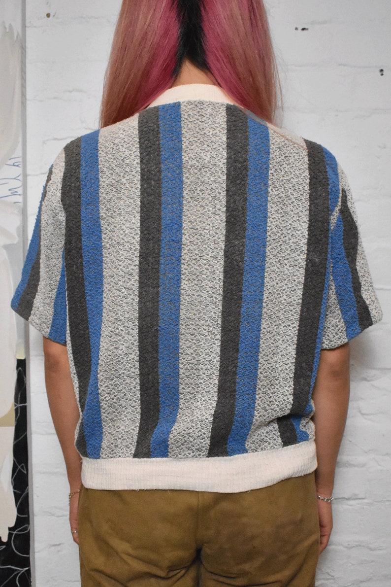 Vintage 1960s Roytex Striped Short Sleeve Towel Textured Cardigan image 2