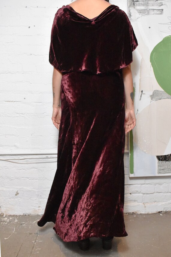 Vintage 1930s Silk Velvet Bias Cut Wine Gown - image 2