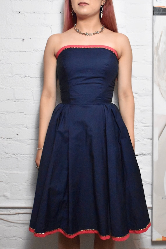 Vintage 1960s Navy Blue With Studded Strapless Dress - Etsy