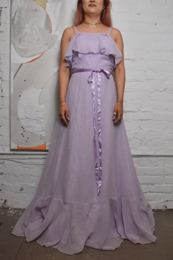 Vintage 1970s jc Penney Fashion Lavender Tiered Ruffle Gown Etsy Canada