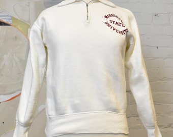 50s 60s Vintage Penney's Cotton Quarter Zip Sweatshirt Yellow