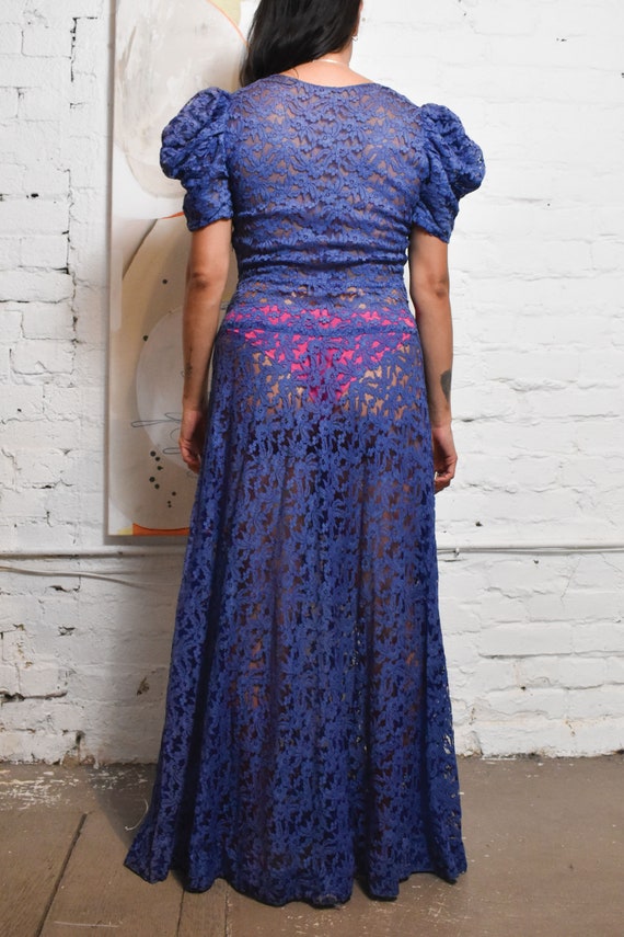 Vintage 1950s Dark Periwinkle Blue Lace Gown - image 2