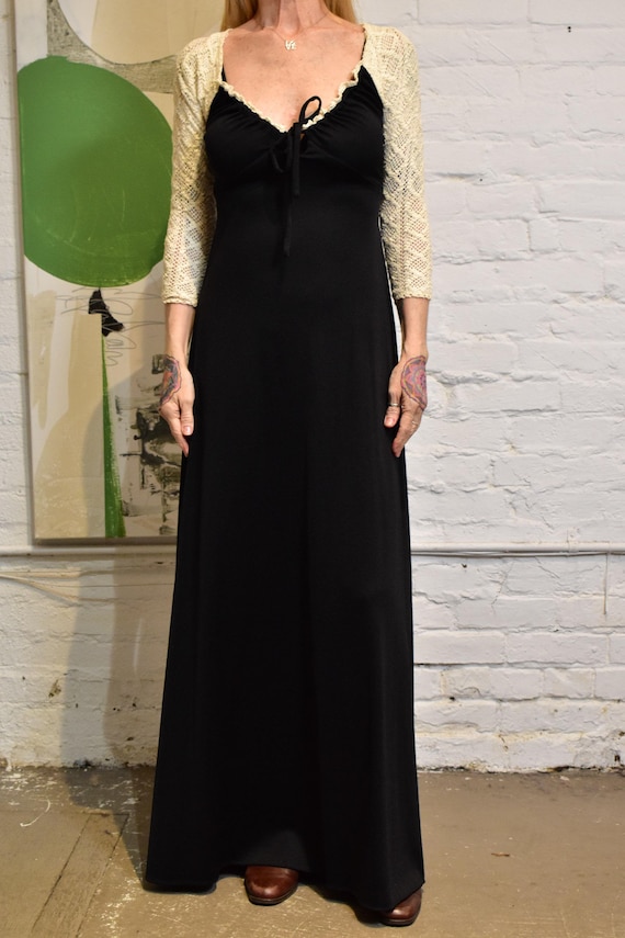 Vintage 1970s "roberta of California" Crochet Black Maxi Dress - Etsy Vintage 1970s "roberta of California" Crochet Black Maxi Dress - Etsy