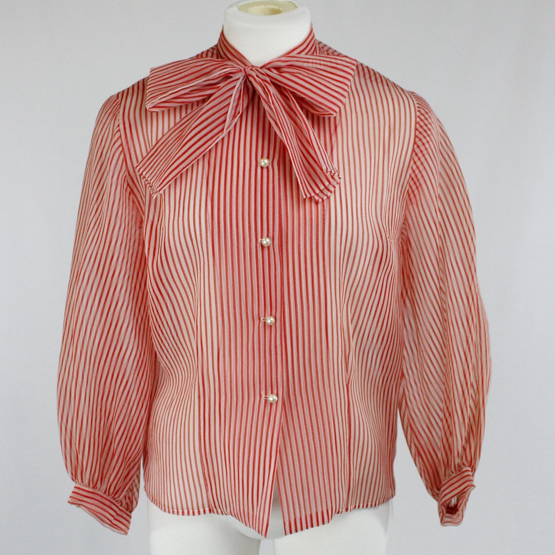Vintage Candy Cane Pussy Bow Top Etsy