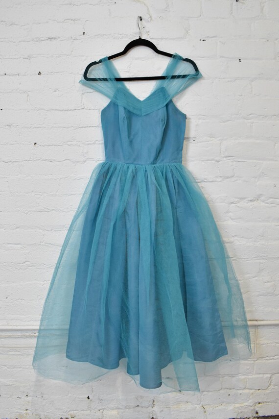Vintage 1950s Teal Blue Tulle Prom Party Dress New Zealand
