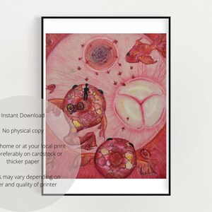 Red Blood Cell Fish Digital Print Colored Pencil Drawing Fantasy Anatomy Available in 4x5, 8x10, 11x14, 6x8, 4x8, 8x8 inches