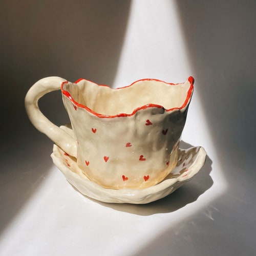 Handmade Cherry Ceramic Cup and Saucer Etsy