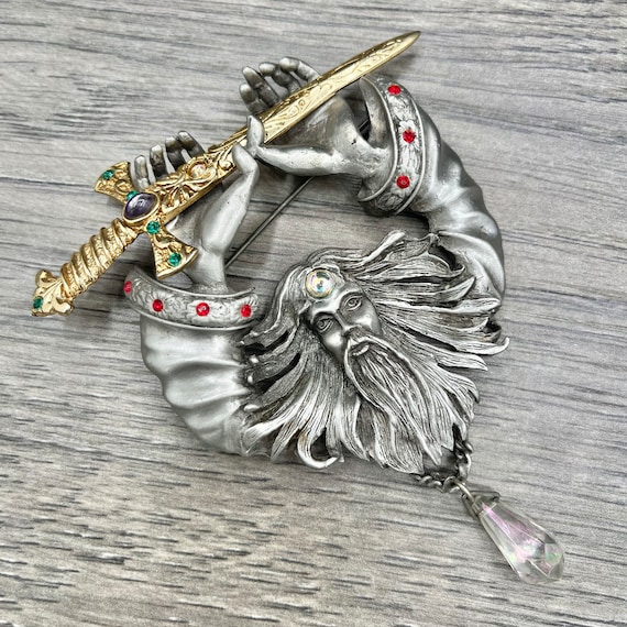 Vintage JJ Jonette Jewelry Wizard and Sword Pewte… - image 2