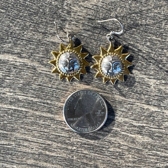 Vintage Sun Face Two Toned Sterling Silver Dangle… - image 7