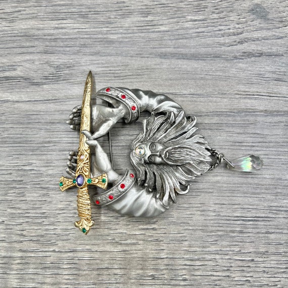 Vintage JJ Jonette Jewelry Wizard and Sword Pewte… - image 3