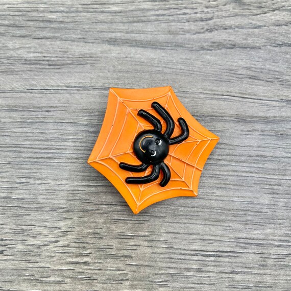 Vintage  Black Spider Orange Spider Web Plastic B… - image 3