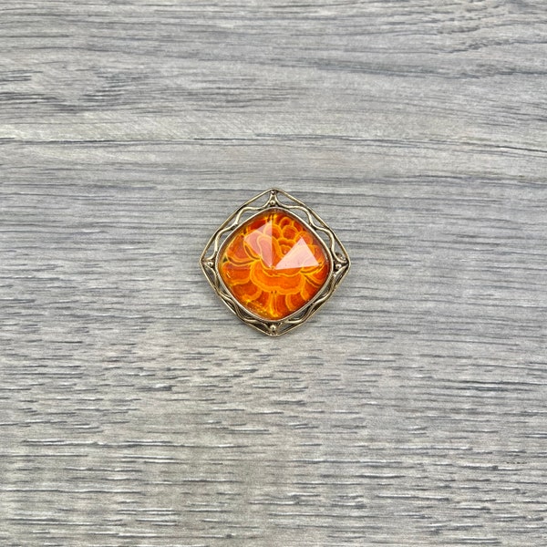 Vintage LC Liz Claiborne Orange Gone Encased Flower Brooch