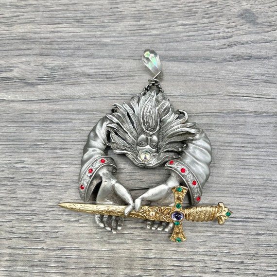 Vintage JJ Jonette Jewelry Wizard and Sword Pewte… - image 5