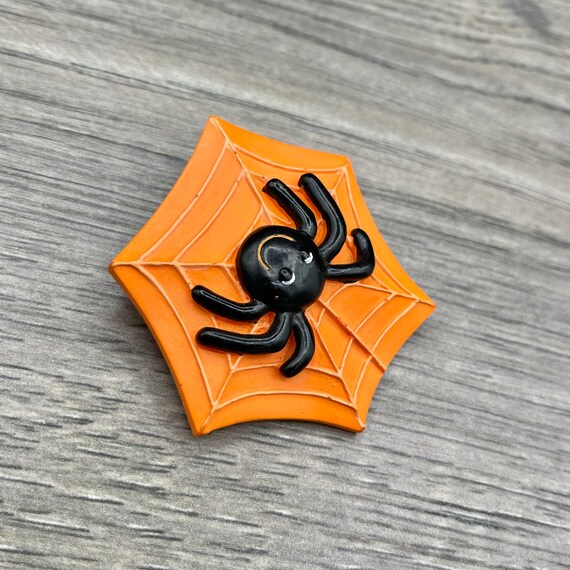 Vintage  Black Spider Orange Spider Web Plastic B… - image 5
