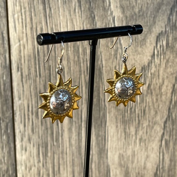 Vintage Sun Face Two Toned Sterling Silver Dangle… - image 4