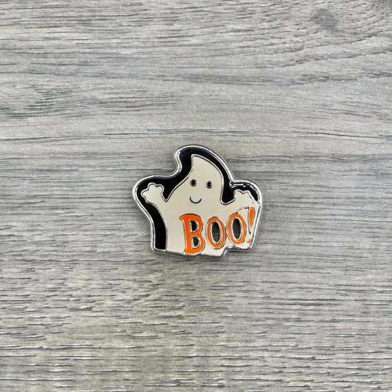 Vintage Best "Boo!" Enamel Ghost Brooch Pendant, … - image 1