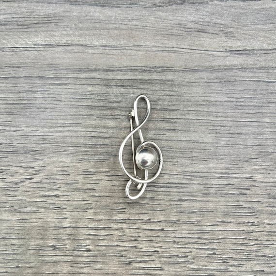 Vintage Sterling Silver Treble Clef Music Note Br… - image 1