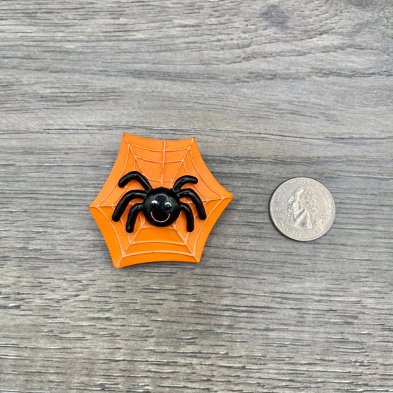 Vintage  Black Spider Orange Spider Web Plastic B… - image 7