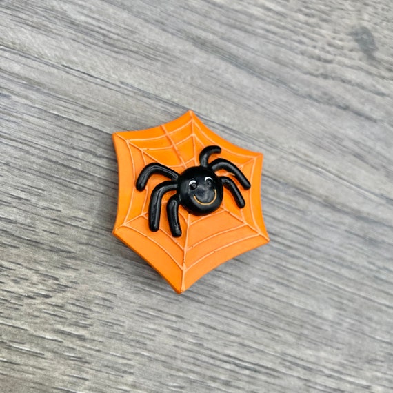 Vintage  Black Spider Orange Spider Web Plastic B… - image 4