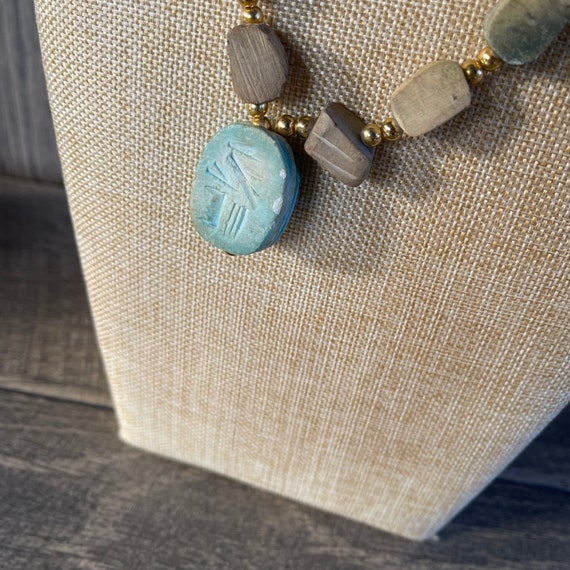 Vintage Soap Stone Scarab Necklace, Egyptian Revi… - image 8