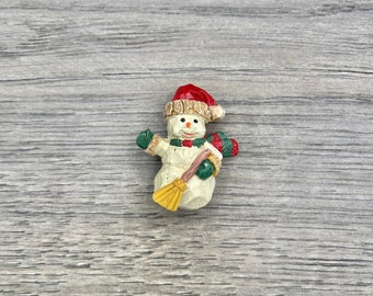 Vintage Resin Snowman with Broom Brooch, Christmas Holiday Costume Jewelry 1 5/8" L