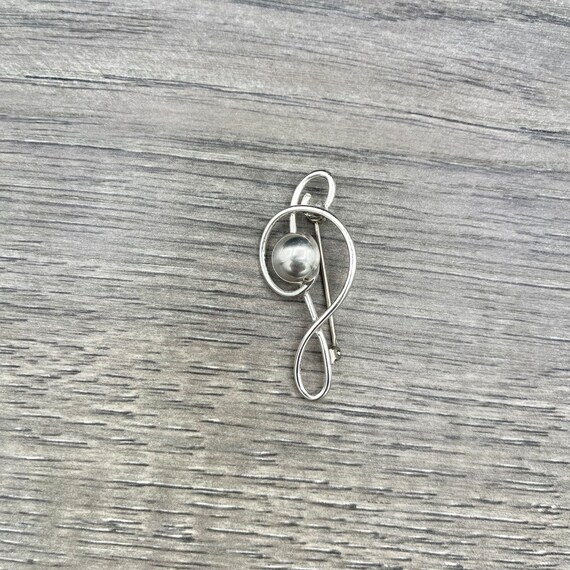 Vintage Sterling Silver Treble Clef Music Note Br… - image 2