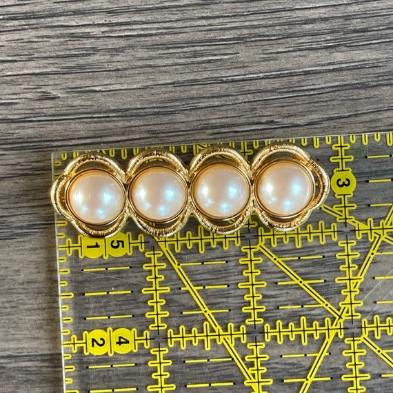 Vintage Gold Tone MONET 4 Faux Pearl Brooch, Mid … - image 4