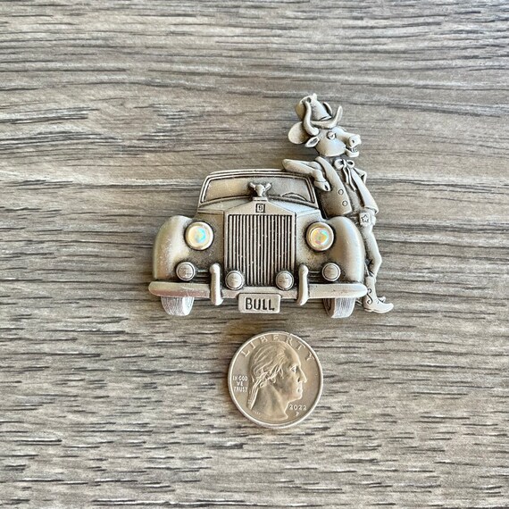 Vintage JJ Jonette Jewelry Bull and Car Pewter Br… - image 5