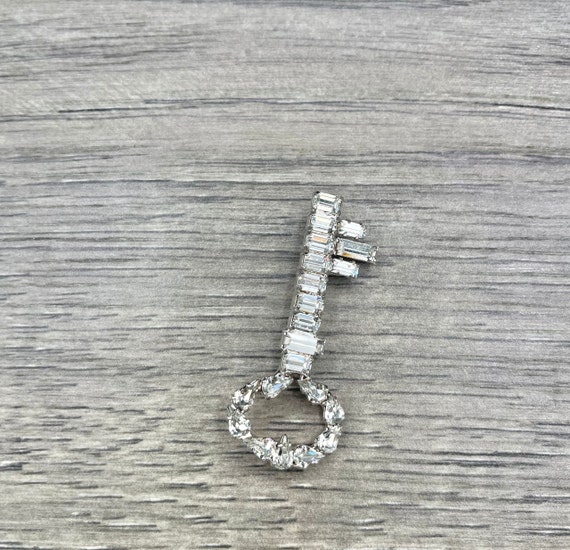 Vintage B. David Skeleton Key Clear Rhinestones D… - image 5