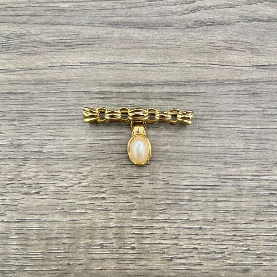 Vintage Richelieu Dangle Faux Pearl Cabochon Bar … - image 1