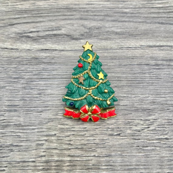 Vintage AGC Resin Christmas Tree Pin, Christmas H… - image 1