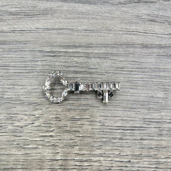 Vintage B. David Skeleton Key Clear Rhinestones D… - image 1