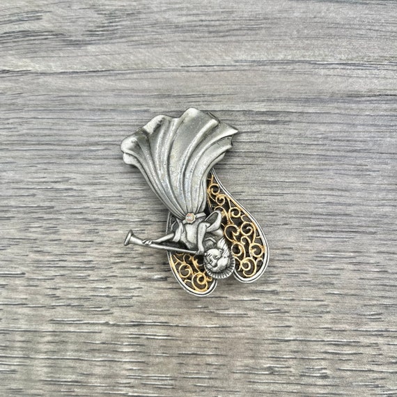 Vintage JJ Jonette Jewelry Angel Pewter Brooch - image 4