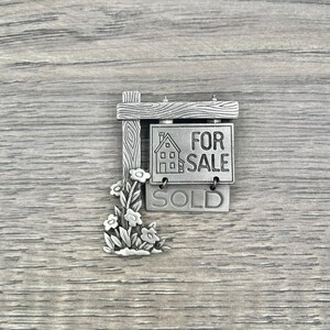 Vintage JJ Jonette Jewelry" For Sale" "SOLD" Sign Real State Agent Realtor Brooch