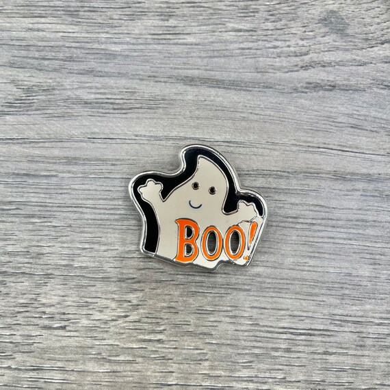Vintage Best "Boo!" Enamel Ghost Brooch Pendant, … - image 4