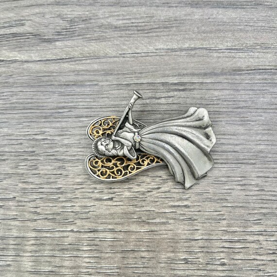 Vintage JJ Jonette Jewelry Angel Pewter Brooch - image 2