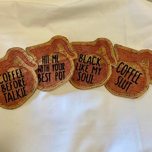 Coffee lovers embroidered coasters