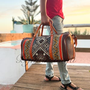 Leather Duffel Bag, Carpet luggage Bags, Handmade Moroccan travel bags