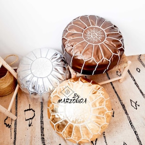 Moroccan Pouf Ottoman, footstool leather round pouf,  Handmade Genuine poufs, floor cushion