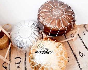 Moroccan Pouf Ottoman, footstool leather round pouf,  Handmade Genuine poufs, floor cushion