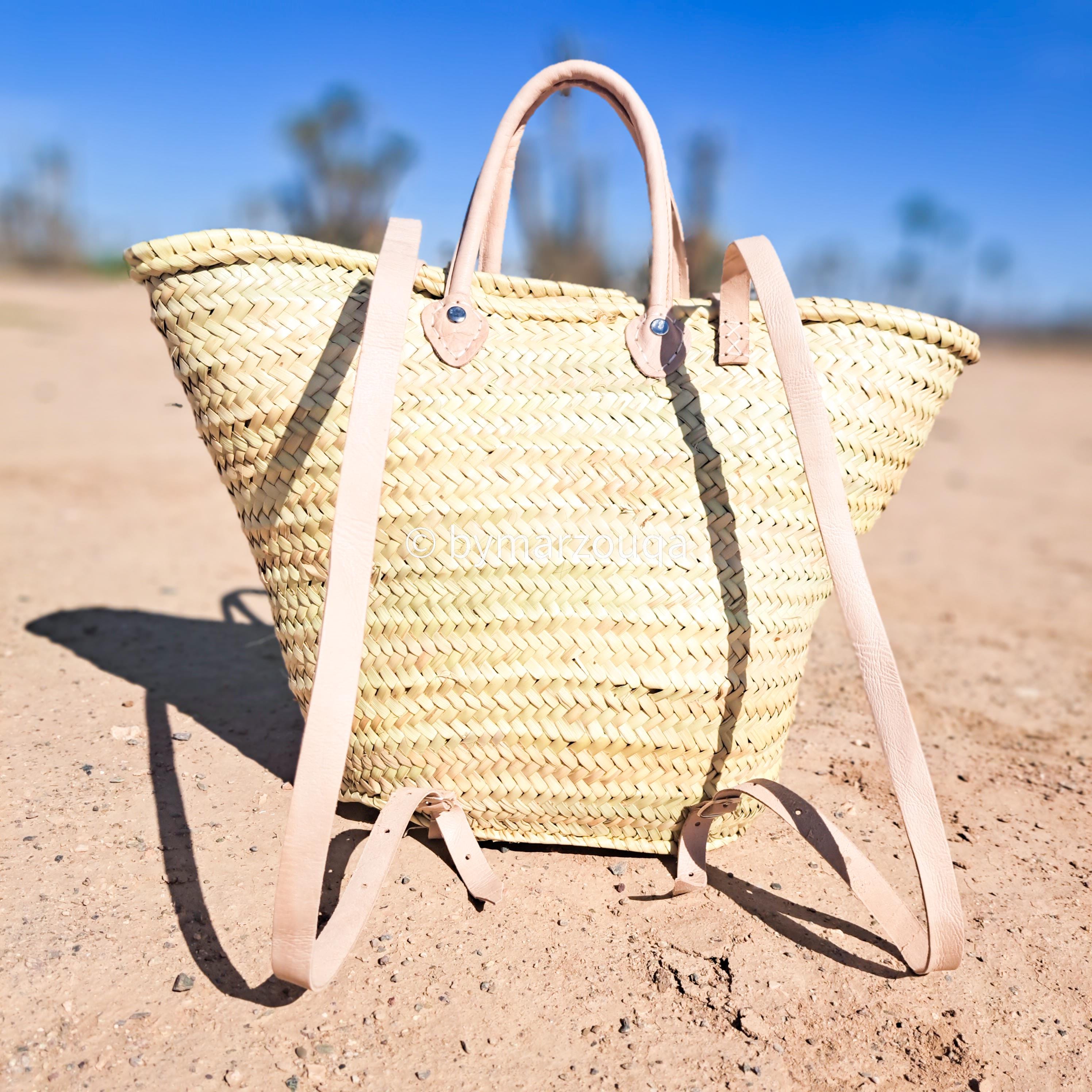 Straw Rucksack Moroccan Straw Backpack – Handwoven Palm Leaf Rucksack With Leather ...