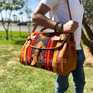 Carpet Travel Bag- Leather Duffle Bag- Hobo leather travel bag- Weekender Bags- Duffel Bags