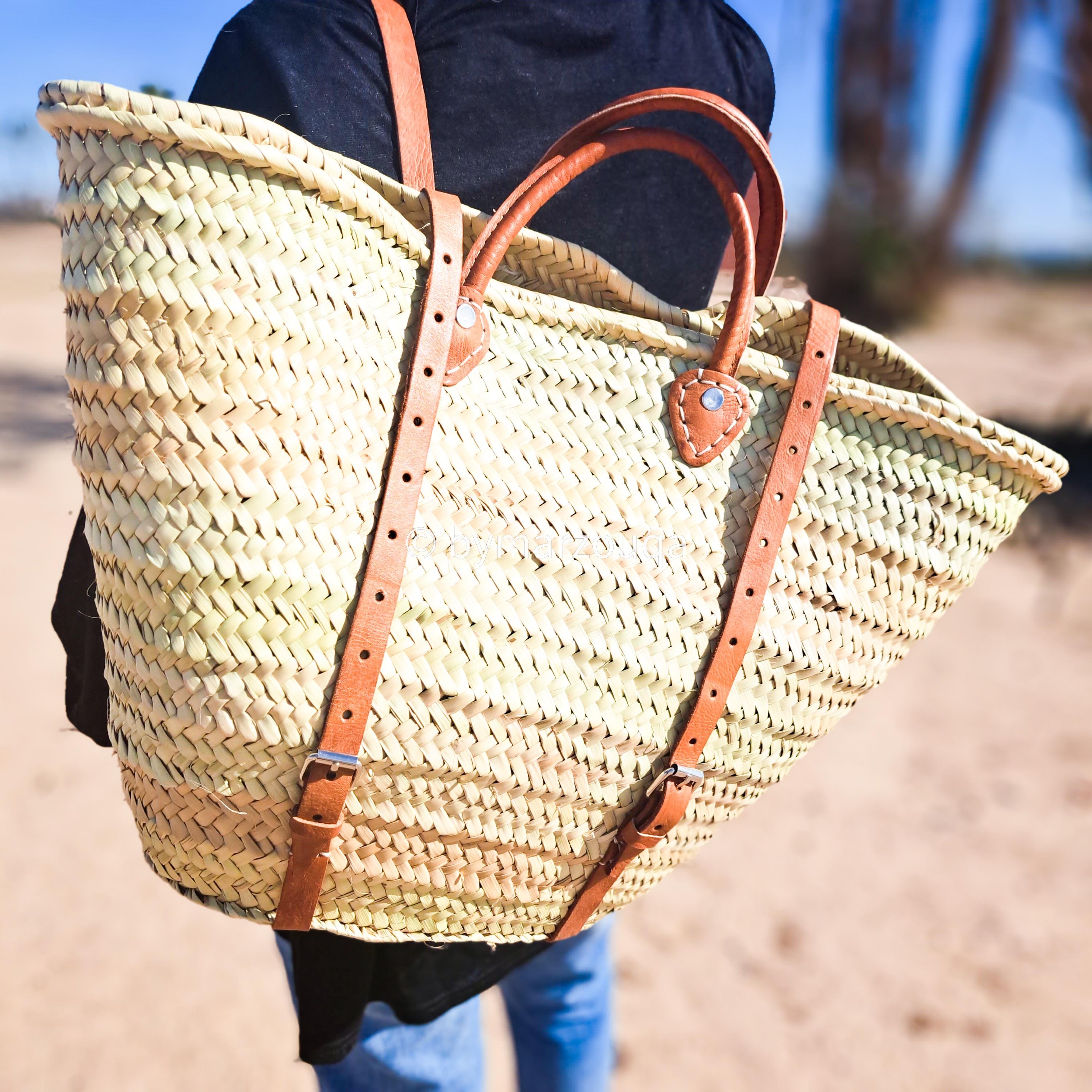 Straw Rucksack Moroccan Straw Backpack – Handwoven Palm Leaf Rucksack With Leather ...