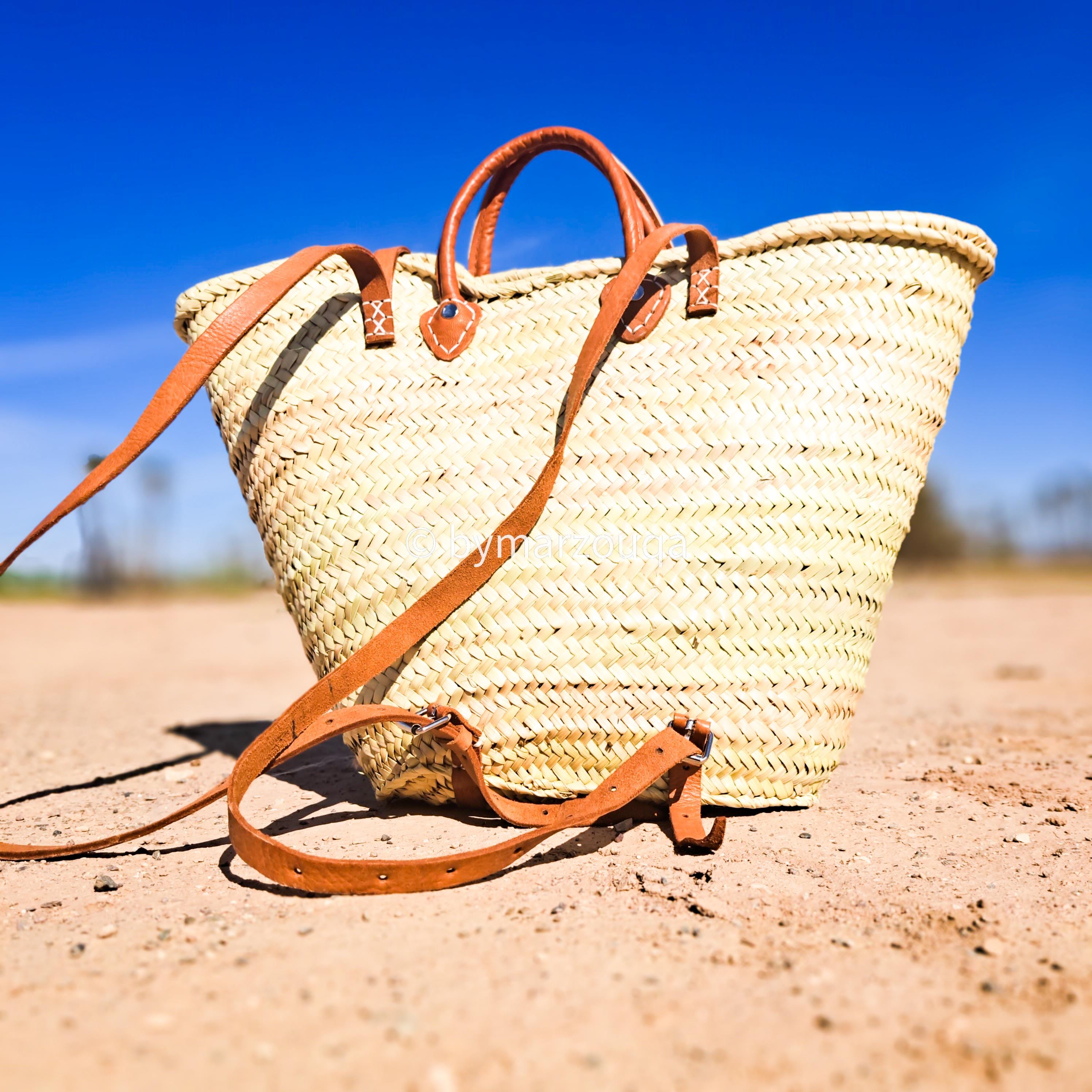 Straw Rucksack Moroccan Straw Backpack – Handwoven Palm Leaf Rucksack With Leather ...