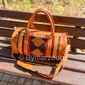 Carpet duffel bag, weekender bag, leather travel bag, overnight bag