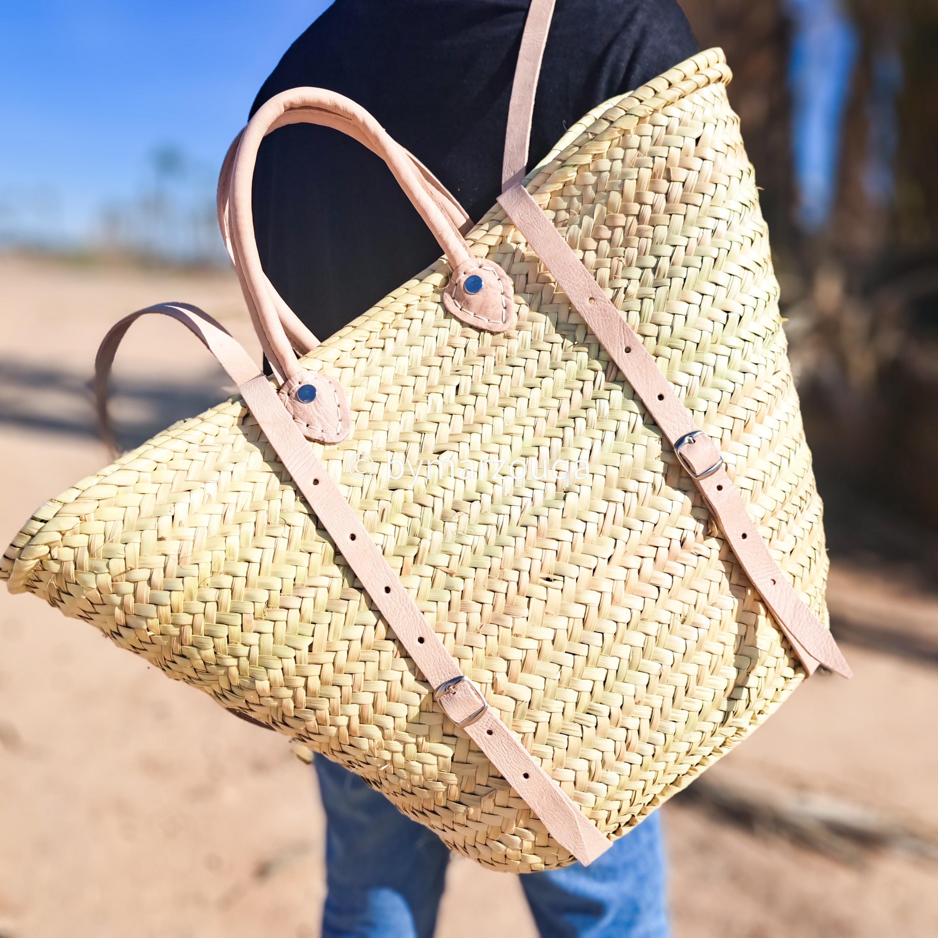 Straw Rucksack Moroccan Straw Backpack – Handwoven Palm Leaf Rucksack With Leather ...