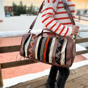 Carpet Travel Bag- Leather Duffle Bag- Hobo leather travel bag- Weekender Bags- Duffel Bags